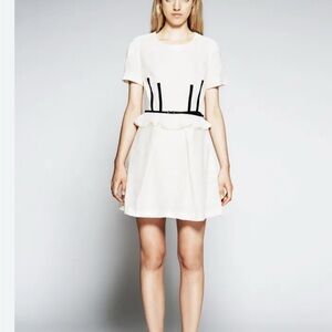 Sea White Mini Dress with Black Accents waist ruffle